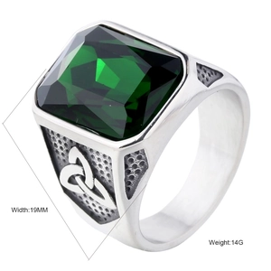 Vintage Viking Celtic knot ring for men with square emerald green stone inlay
