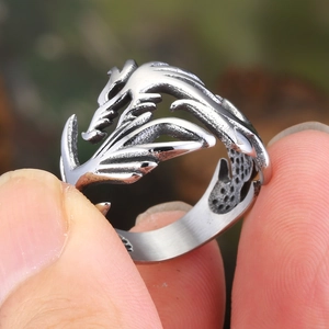 Bague dragon Tyrannosaurus Rex vintage en acier inoxydable avec relief 3D détaillé