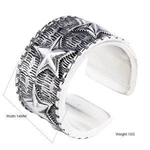 Bague Étoile en Acier Inoxydable Rétro pour Hommes Femmes Punk Réglable Anneau Ouvert Style Industriel Usé Bijoux de Mode Cadeau