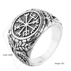 Vintage Stainless Steel Viking Compass Signet Ring For Men Nordic Vegvisir Punk Ring Retro Oxidized Jewelry Finger Accessory Gift