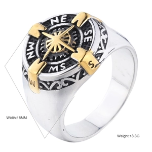 Vintage Stainless Steel Compass Ring For Men Women Eight Pointed Star Nautical Poseidon Polished Two Tone Band Jewelry