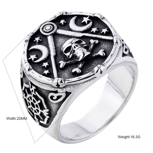 Vintage Edelstahl Totenkopf Freimaurer Ring Für Herren Retro Gotik Punk Kompass Design Distressed Metall Band Schmuck Zubehör
