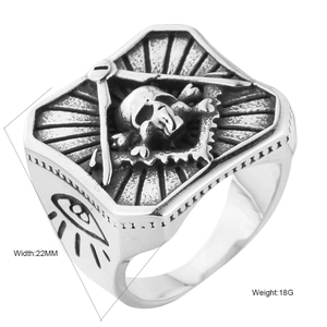 Bague Crâne en Acier Inoxydable Vintage pour Hommes Gothique Symbole de la Franc-Maçonnerie Œil de la Providence Bijoux Punk
