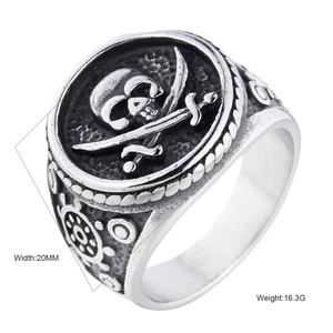 Nautical Skull Rudder Punk Ring For Men Vintage Stainless Steel Pirate Crossed Swords Biker Gothic Fashion Band Finger Jewelry