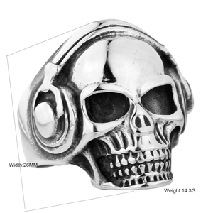Bague en Acier Inoxydable Crâne avec Casque pour Hommes Punk Gothique Rock Biker Bijoux Cadeau Halloween Ton Argent