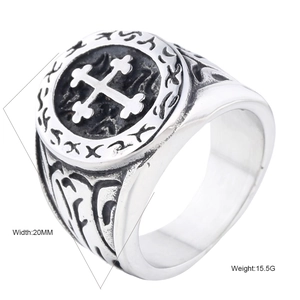 Anello vintage con croce da uomo in acciaio inossidabile con rune, fascia da 20 mm