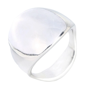 Minimalist wide silver polished stainless steel ring with a smooth mirror finish