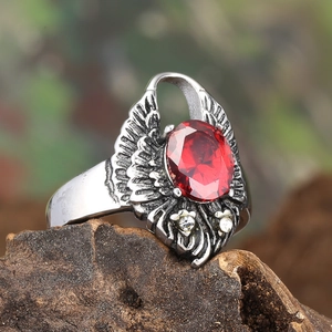 Bague Ailes d'Ange en Acier Inoxydable Vintage pour Hommes Femmes Strass Ovale Punk Gothique Rétro Bijou Bague Cadeau