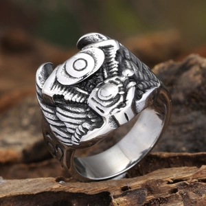 Punk style stainless steel owl wing engine ring for men with vintage finish