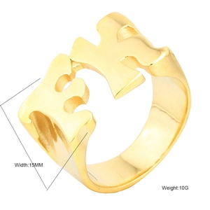 Bague vintage pour hommes en acier inoxydable doré avec motif lettre H évidé 15mm