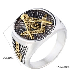 Bague Homme Vintage en Acier Inoxydable Franc-Maçonnerie Compas Équerre Lettre G Chevalière Or Argent Poli Bijoux de Mode Biker