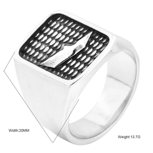 Vintage oxidized titanium steel signet ring for men with shield emblem and 20mm width
