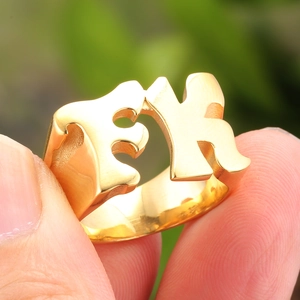 Bague Rétro en Acier Inoxydable avec Lettres FK Ajourées pour Hommes Femmes Hip Hop Cool Large Bande Bijoux de Mode Fête