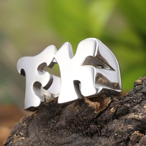 Bague vintage en acier inoxydable avec lettres FK style urbain pour hommes, argentée