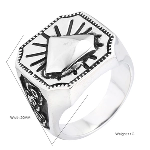 Chevalière rétro en acier inoxydable pour hommes avec design géométrique hexagonal 20mm