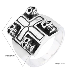 Vintage punk skull cross ring in oxidized titanium steel, width 20mm and weight 10.7g