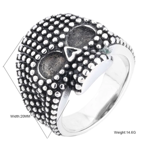 Gothic silver skull ring in punk style with 20mm width and 14.6g weight for men
