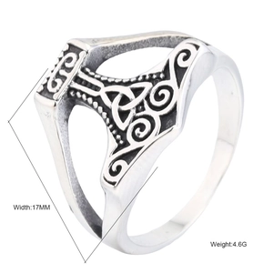Vintage Celtic Knot Thor's Hammer titanium steel ring for men with antique finish