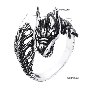 Retro stainless steel dragon ring for men with detailed engraving, 20mm width and 5.6g weight