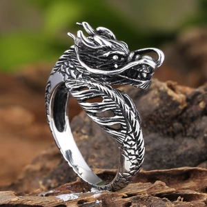 Retro Chinese Dragon Head Ring For Men Stainless Steel Punk Rock Jewelry Personalized Vintage Polished Gothic Finger Band Gift