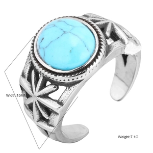 Vintage titanium steel ring featuring turquoise inlay and hollow star patterns