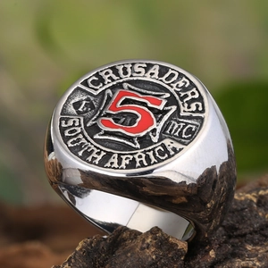 Vintage Crusaders South Africa MC shield ring for men in polished stainless steel