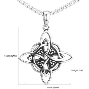 Vintage Viking Celtic knot stainless steel pendant with box chain, 40mm x 35mm size