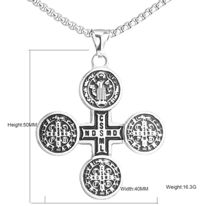Colgante de cruz vintage de acero inoxidable para hombre con medallas de San Benito
