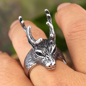 Retro punk ram head stainless steel pendant with vintage oxidized finish and intricate textures