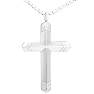 Minimalist silver stainless steel cross pendant necklace with box chain for men