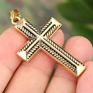 Vintage Stainless Steel Cross Pendant Necklace For Men Women Retro Rope Texture Twisted Religious Fashion Jewelry Gift