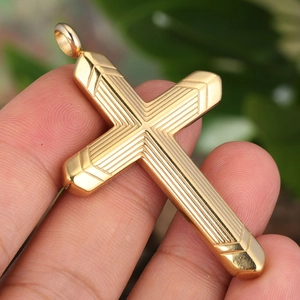 Minimalist Stainless Steel Cross Pendant Necklace For Men Women Ridged Texture Geometric Religious Jewelry Gift