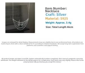 Detail of S925 sterling silver multi-layer tassel necklace with 46cm chain and 3.4g weight