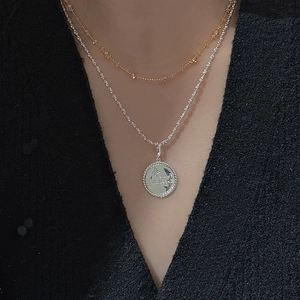 S925 sterling silver layered necklace with star coin pendant and Future Expectation engraving