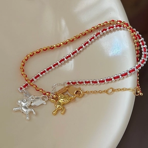 Bracciale in Corda Rossa in Argento Sterling 925 Con Ciondolo a Forma di Cavallo Gioielli Zodiaco Minimalista per Donna Ragazze Regalo Oro Argento