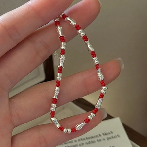 925 Sterling Silver Red String Bracelet For Women Hand-woven Lucky Fish Charm Adjustable Bangle Chinese Style Jewelry Gift