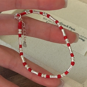 925 Sterling Silber Bambus Rotes Seil Armband Für Damen Koreanisch Minimalistisch Glückliches Rotes Seil Armband Verstellbar Schmuck