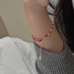 S925 Sterling Silber Bambus Armband mit roter Schnur und verstellbarer Verlängerung