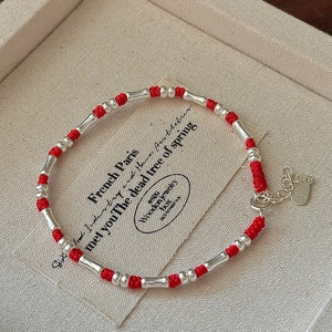 Eleganteres S925 Sterlingsilber Bambusknoten Armband mit rotem Seil und Verschluss