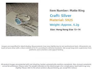 Detail of matte S925 silver ring with oval aquamarine stone and adjustable band