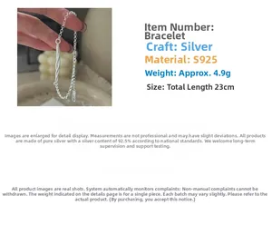 Detail of S925 sterling silver bracelet with twisted knot design and adjustable chain