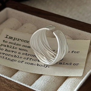 Minimalist S925 sterling silver multi-layered line ring with matte metallic texture