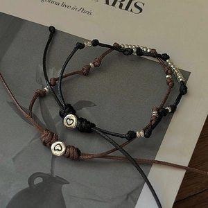 S925 Sterlingsilber Herz Anhänger Geflochtenes Kordelarmband Für Damen Retro Koreanischer Stil Verstellbares Handsierat