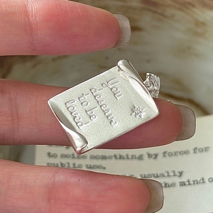 925 Sterling Silver Book Shape Pendant Necklace With Inspirational Lettering You Deserve To Be Loved Star Carved Retro Jewelry For Women