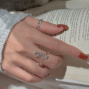 S925 sterling silver rings set with irregular liquid texture and star hollowed design