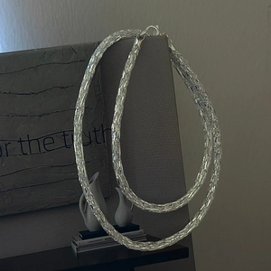Sparkling S925 sterling silver woven mesh chain necklace with lobster clasp closure