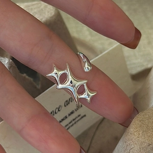 Minimalist S925 sterling silver ring with three stars and adjustable open band for women