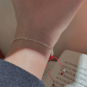 Minimalist S925 sterling silver and red braided rope bracelet with adjustable chain