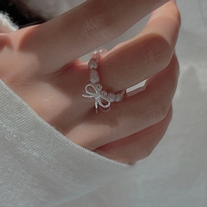 S925 sterling silver bow pearl ring with minimalist Korean sweet style worn on finger