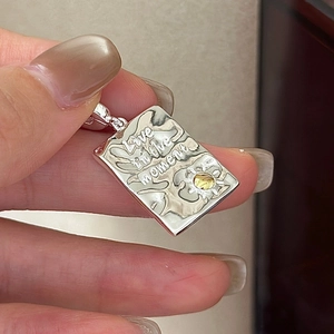 S925 Sterling Silver Square Pendant with Live in the Moment Engraving and Sun Motif
